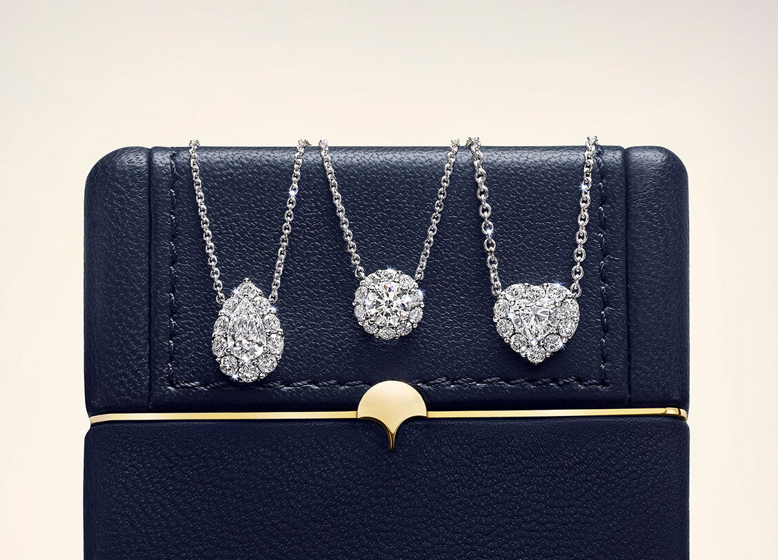 Necklaces and pendants featuring different cuts of the Graff Icon collection