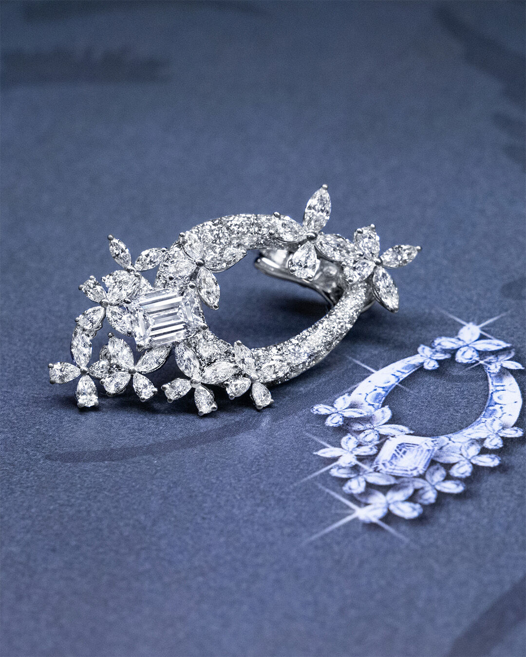 Image shows Graff Butterfly White Diamond Earrings in workshop