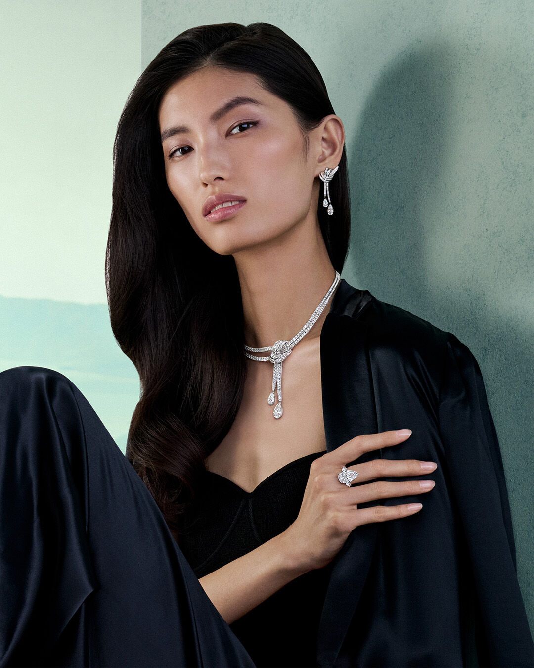 Image shows Graff Tilda's Bow necklace and ring 