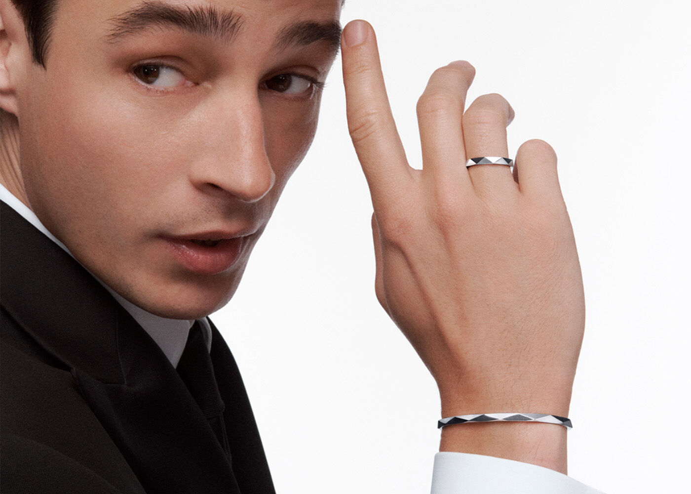 Men's Wedding Bands - Model seen wearing Laurence Graff Signature wedding band 