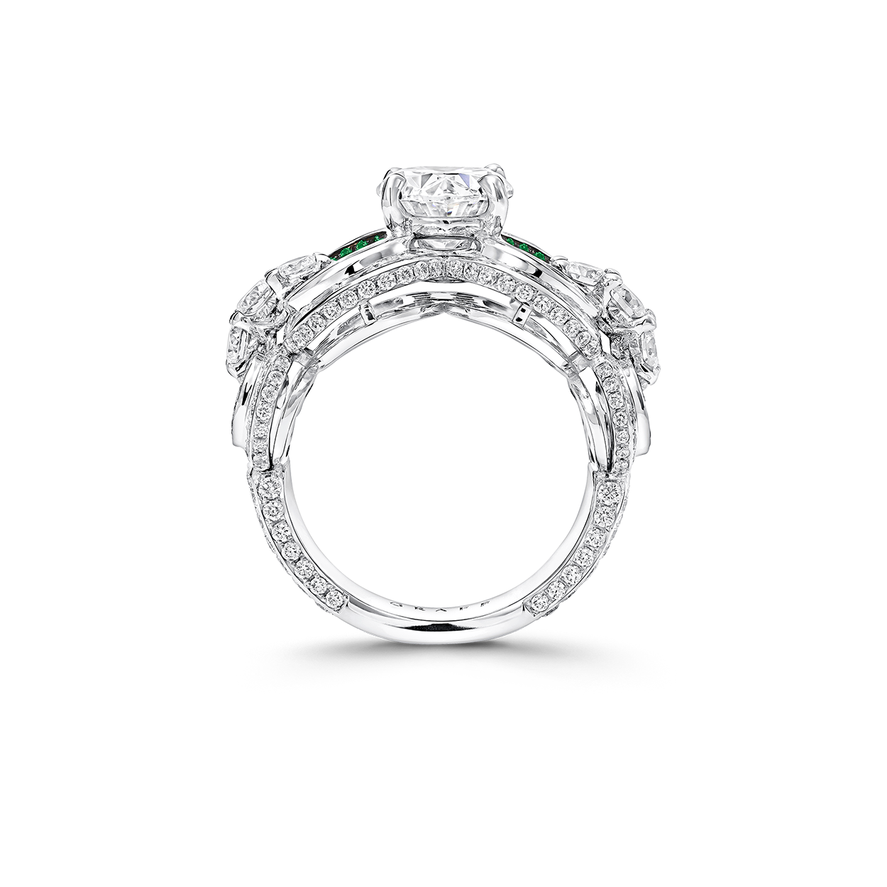Image shows Graff White Diamond and Emerald Ring