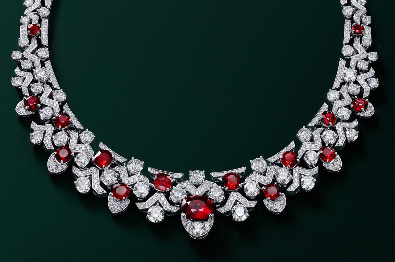 Image shows Graff Ruby and White Diamond High Jewellery necklace