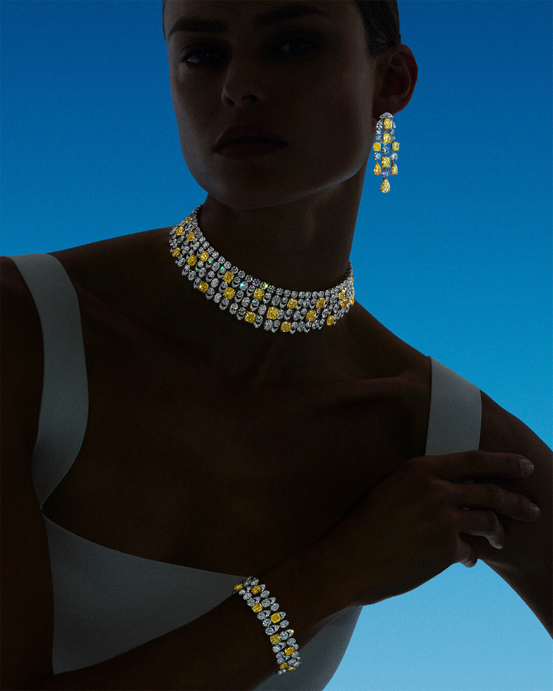 Endless Summer - image shows model wearing Graff Yellow Diamond High Jewellery Suite