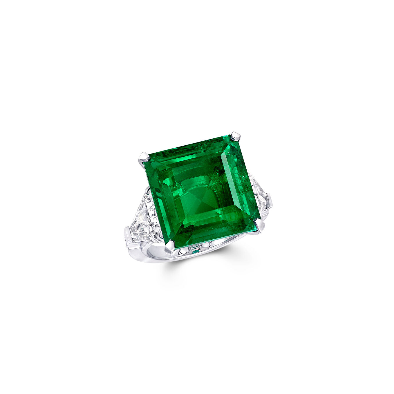 A Graff emerald cut emerald and white diamond high jewellery ring