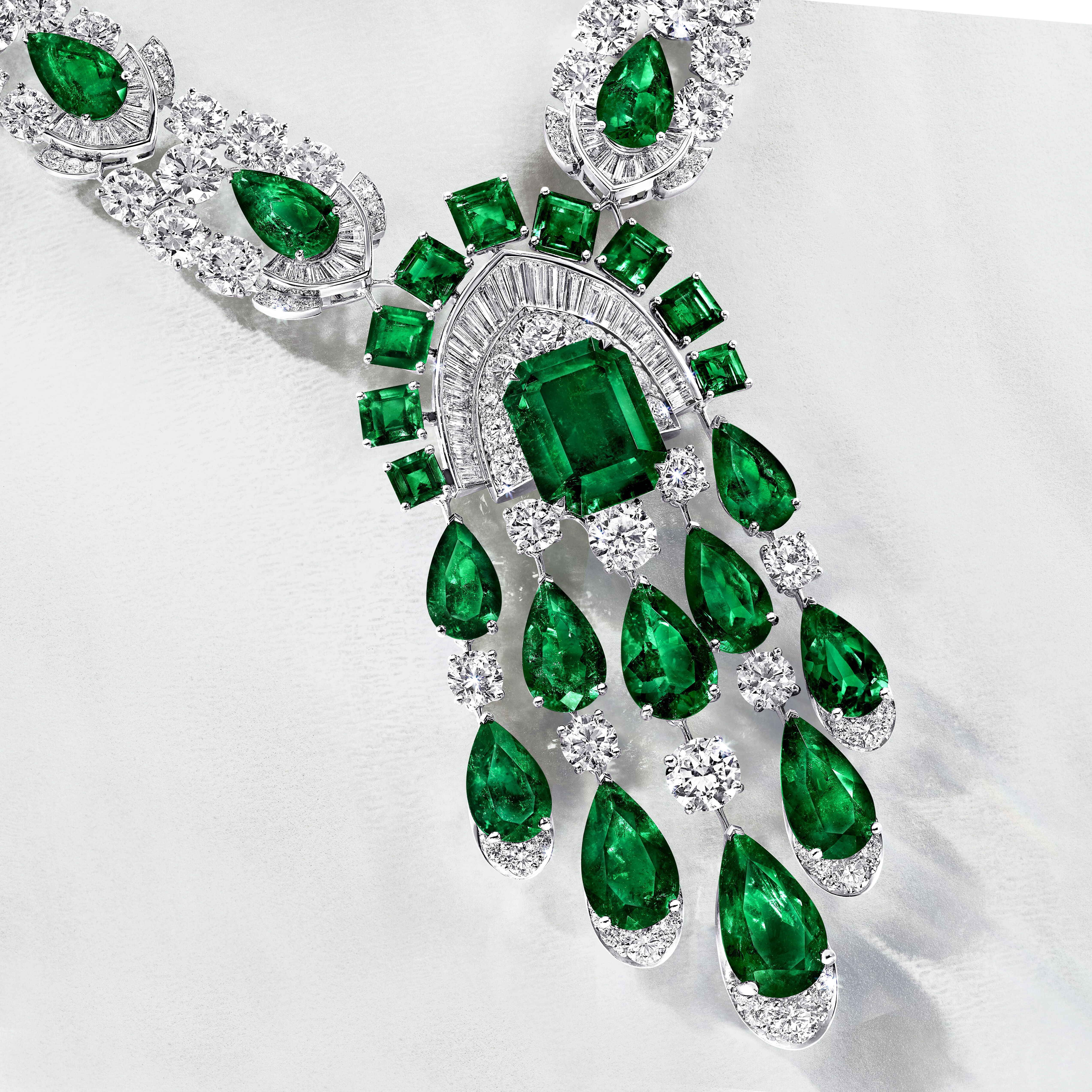 Still life of Graff Emerald High Jewellery Necklace
