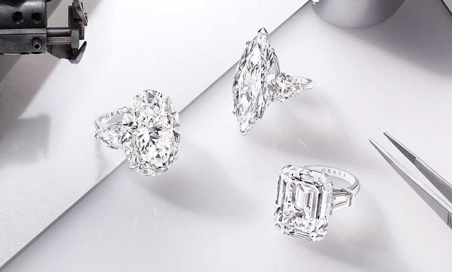 The Graff Difference. Displayed is a series of different cuts of diamond engagement rings