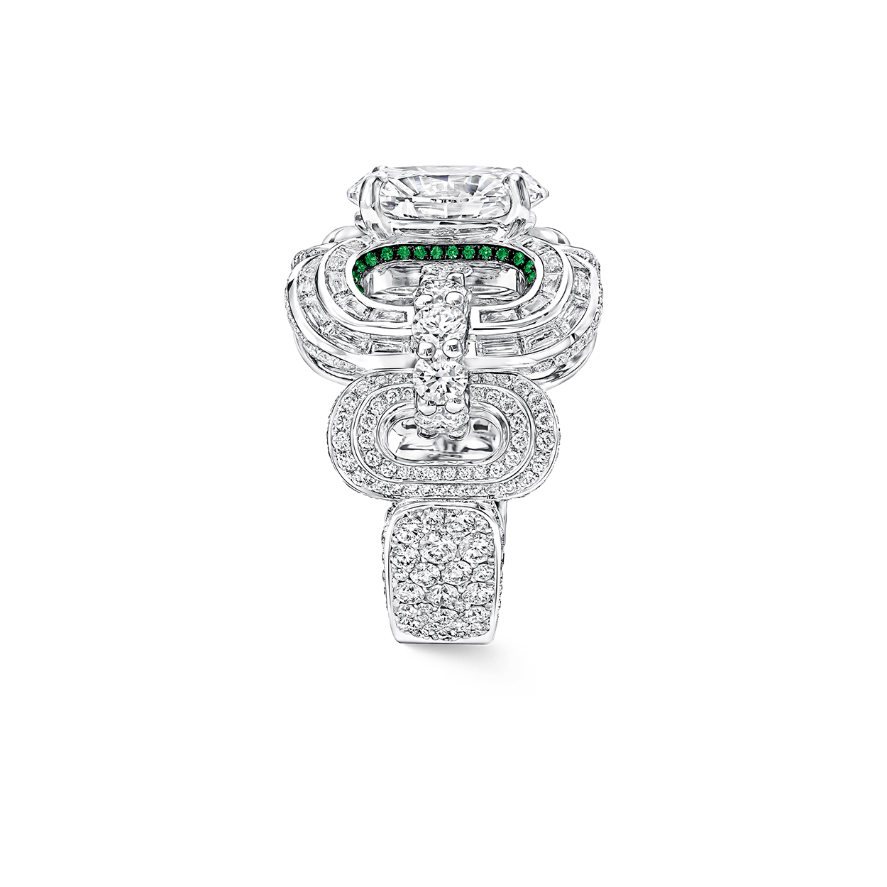 Image shows Graff White Diamond and Emerald Ring