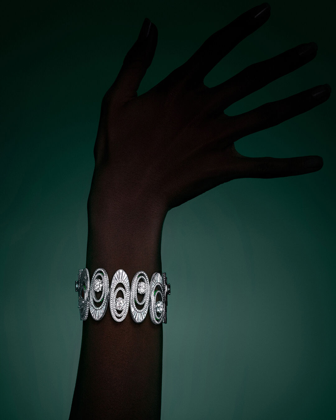 Image shows model wearing Graff 1963 White Diamond Earrings