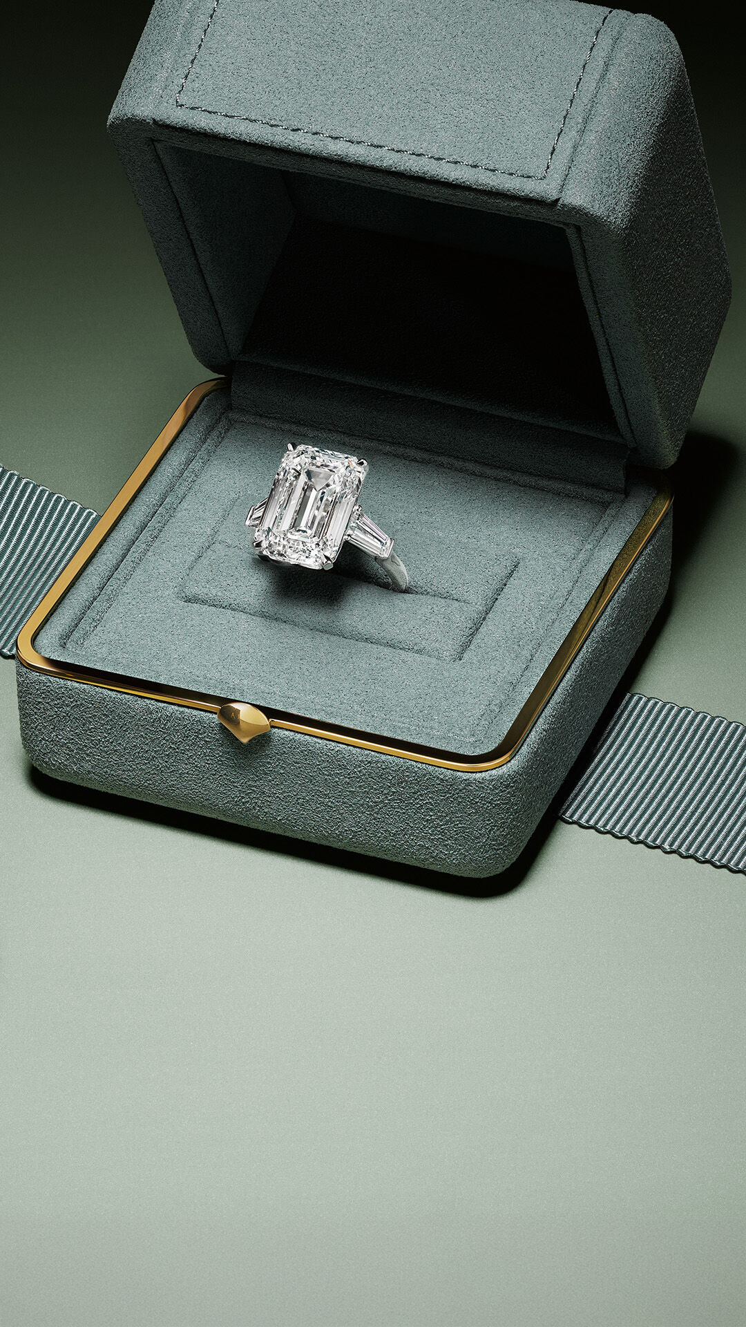 Image shows Graff Emerald Cut Promise Engagement ring in Graff ring box