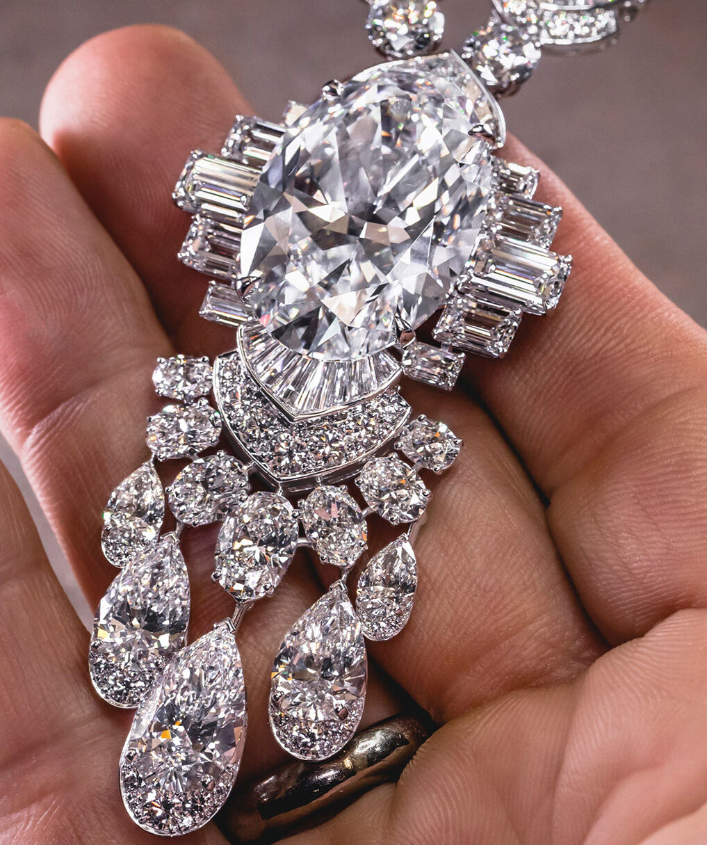 Graff white diamond high jewellery necklace in Graff workshop