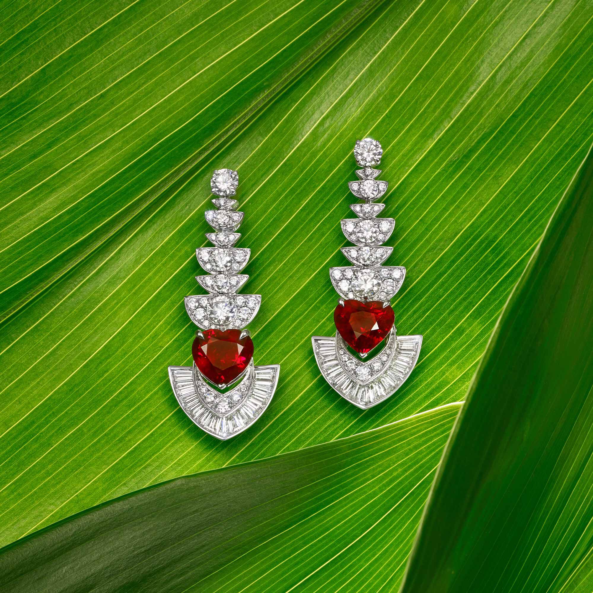 A pair of Graff ruby and white diamond high jewellery earrings