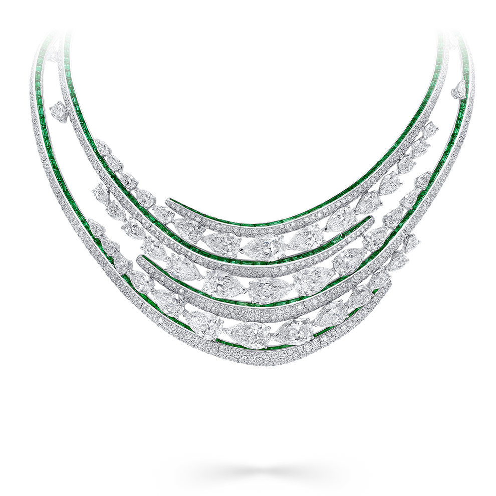 Image shows Graff White Diamond and Emerald High Jewellery necklace