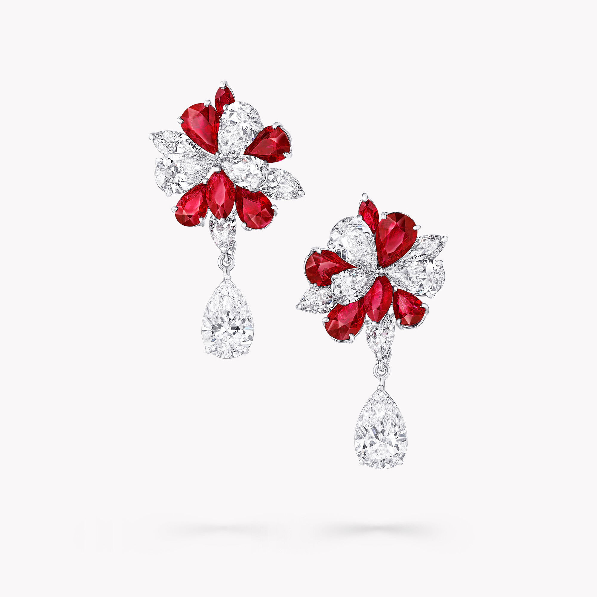 A pair of Graff ruby and white diamond high jewellery earrings