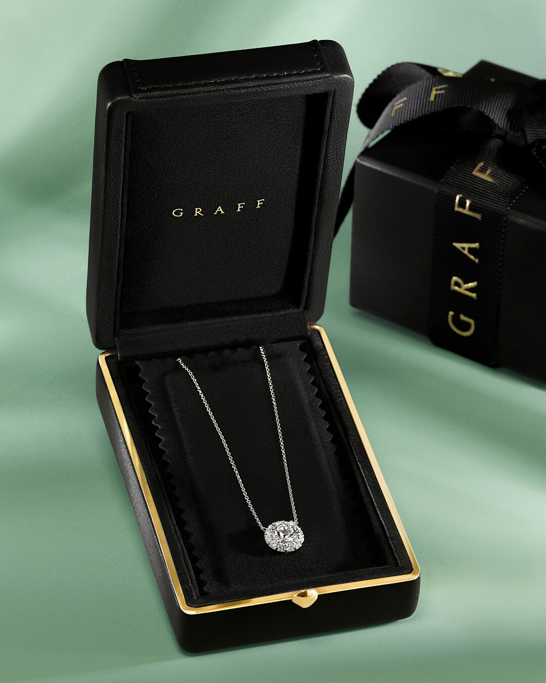 Graff Classic Gifts - Image shows Graff Icon Round diamond pendant in Graff box