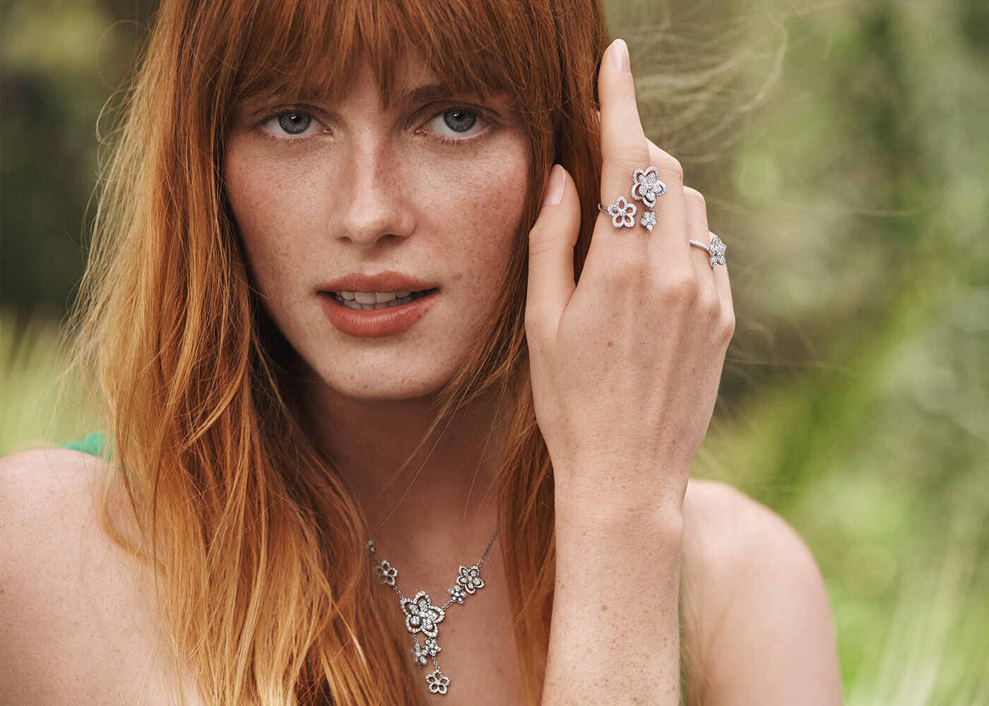 Model wearing jewellery from the Graff Wild Flower collection