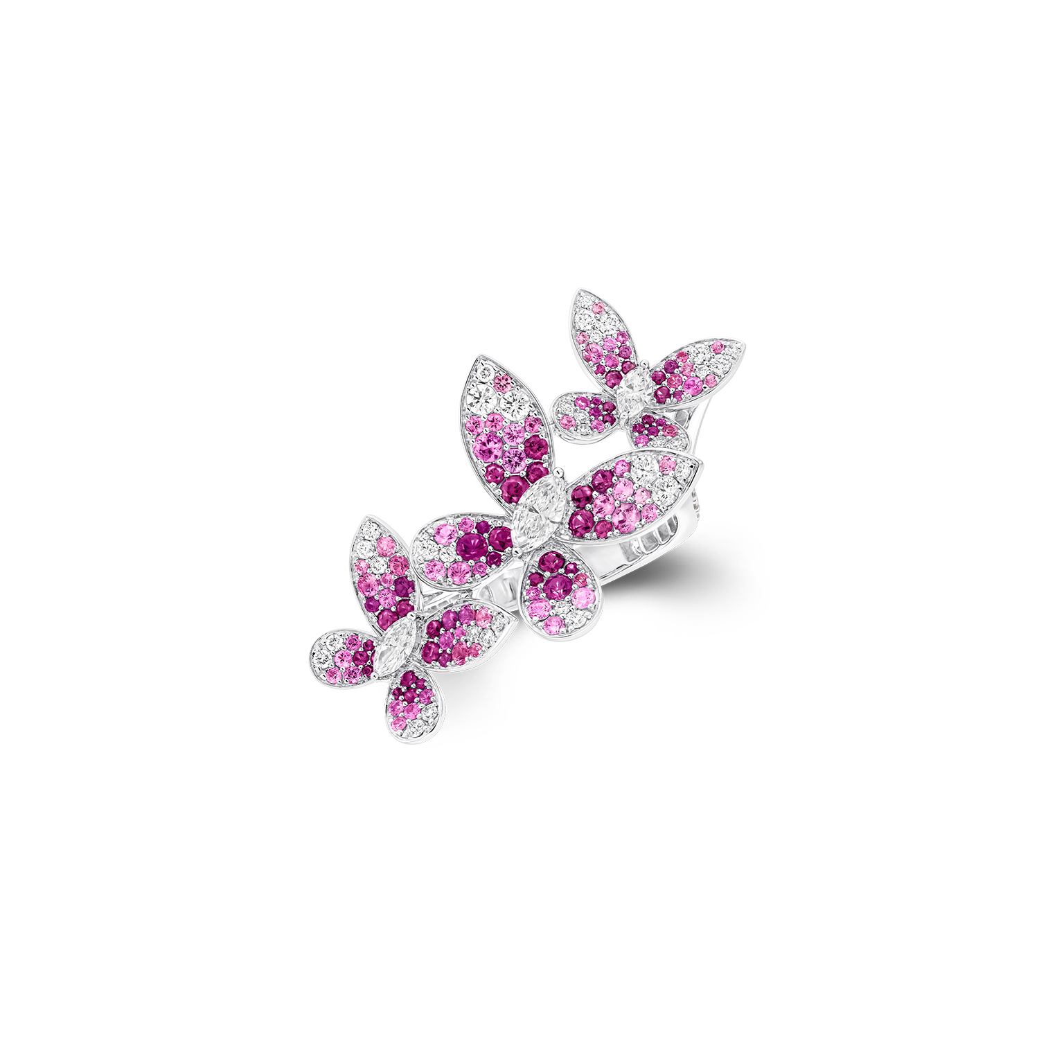 Triple Butterfly Pink Sapphire and Diamond Ring