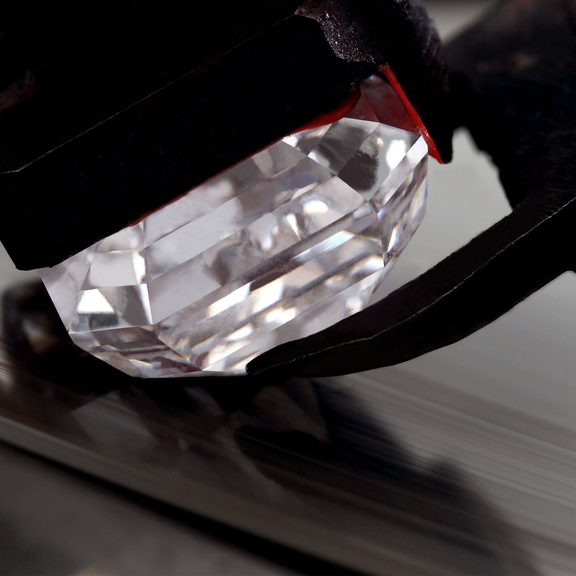 Close up of the Eternal Twins diamonds on a cutting wheel