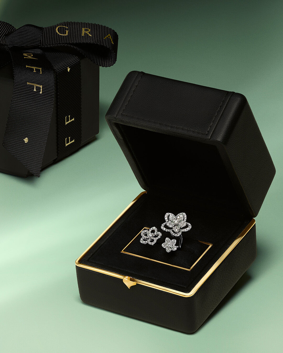 Gifts for her - image shows Graff Wild Flower diamond ring in ring box