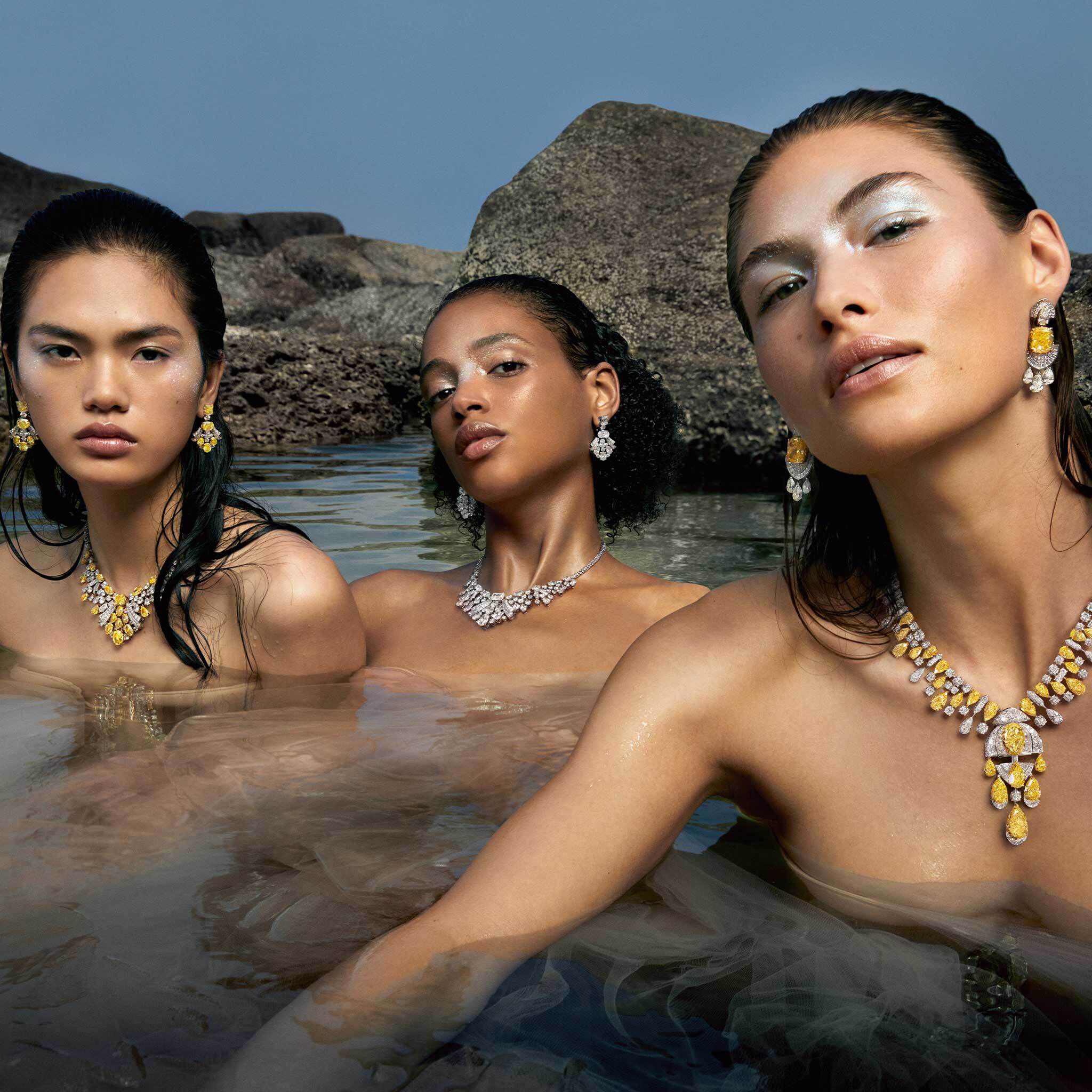 Video of models wearing Graff high jewellery in the sea