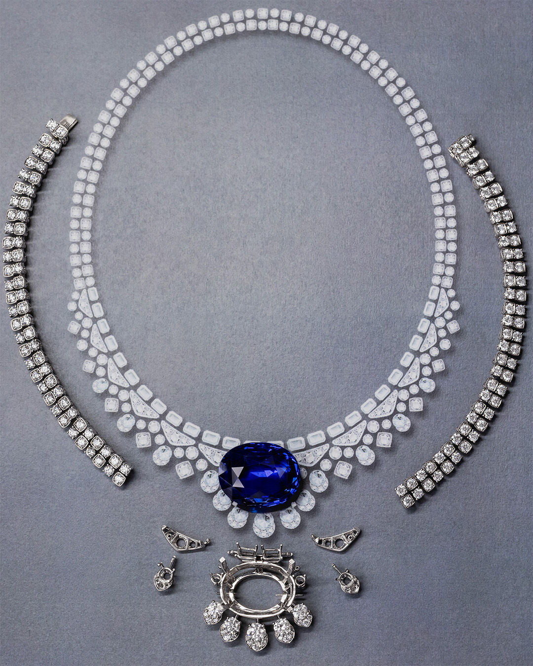 Image shows Graff Ruby High Jewellery necklace being created in Graff workshop
