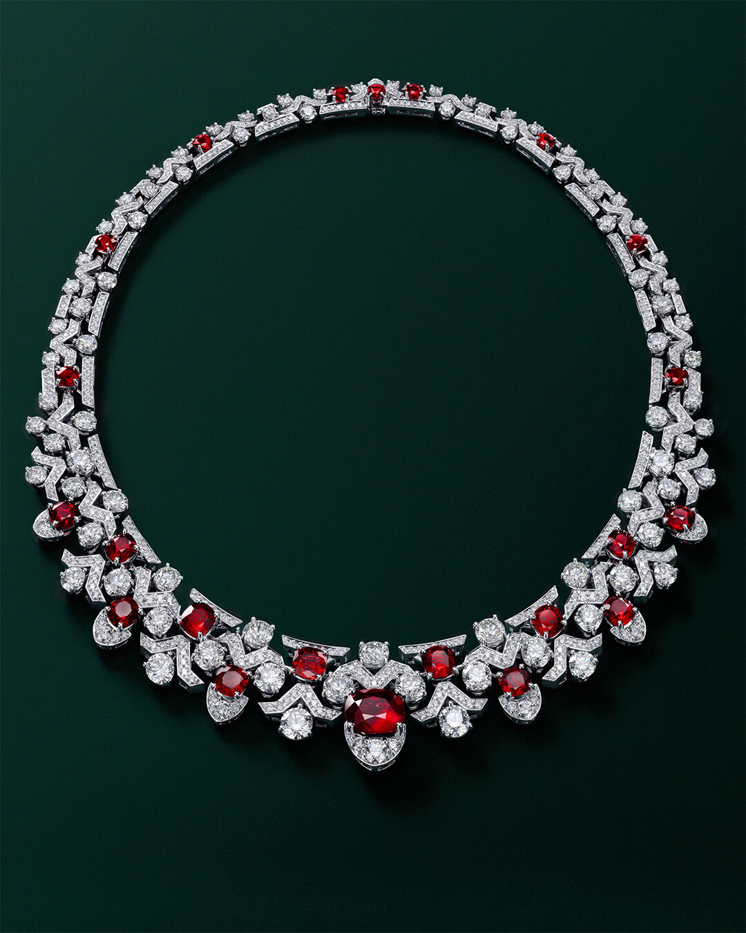 Video shows model wearing Graff Ruby High Jewellery suite