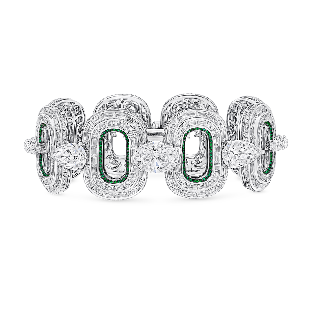 Image shows Graff White Diamond and Emerald Bracelet