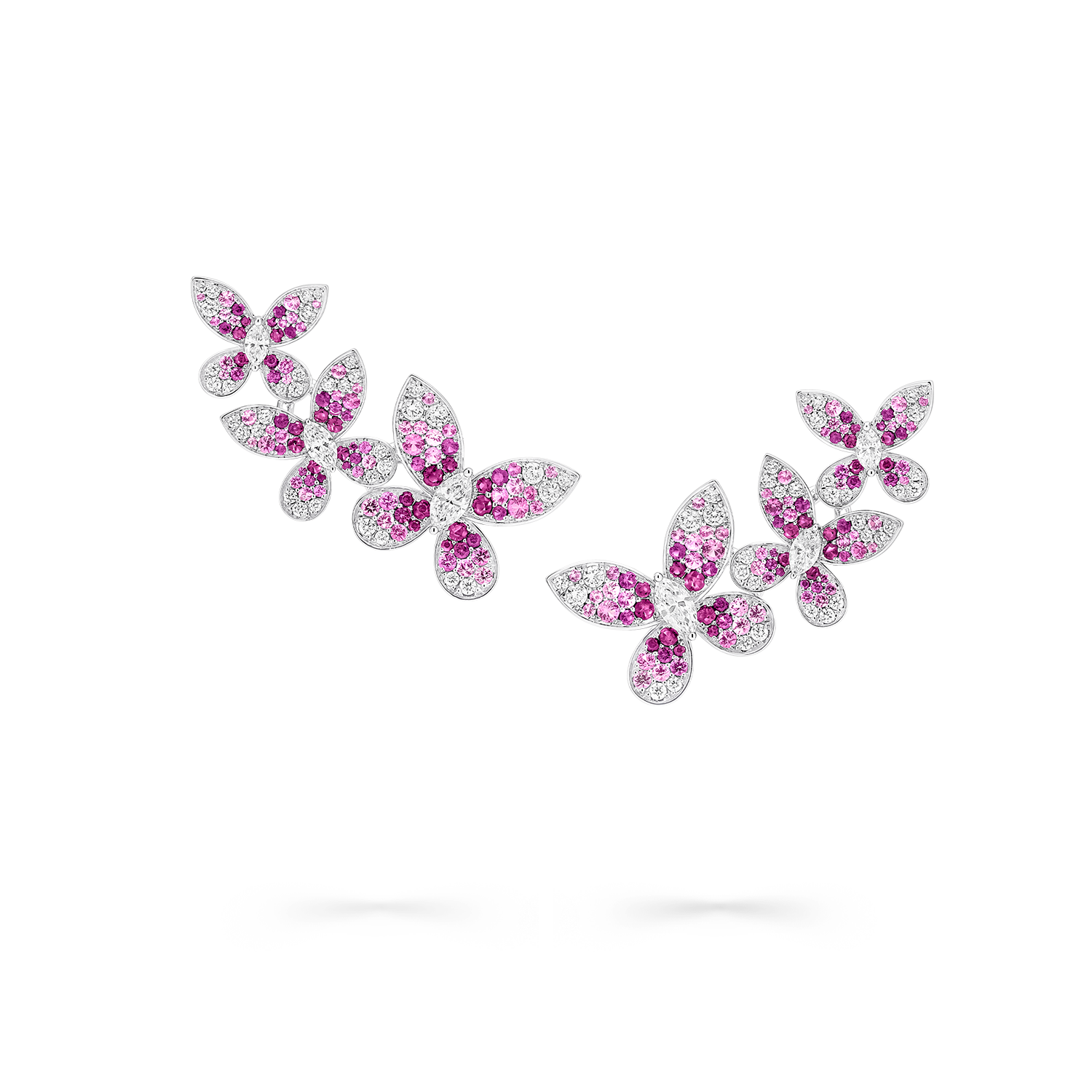  Butterfly Ruby, Pink Sapphire and Diamond Ear Climbers