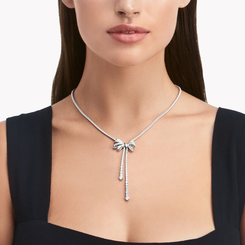 Tilda’s Bow Double Strand Round Diamond Necklace