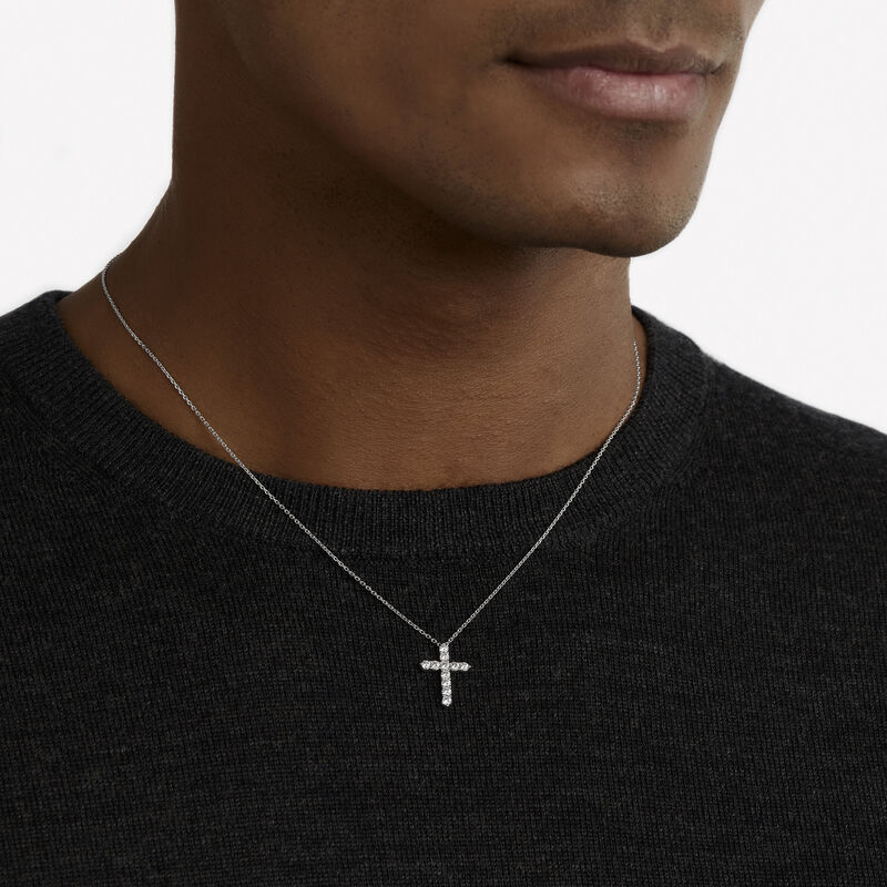 Round Diamond Cross Mini Pendant, , hi-res