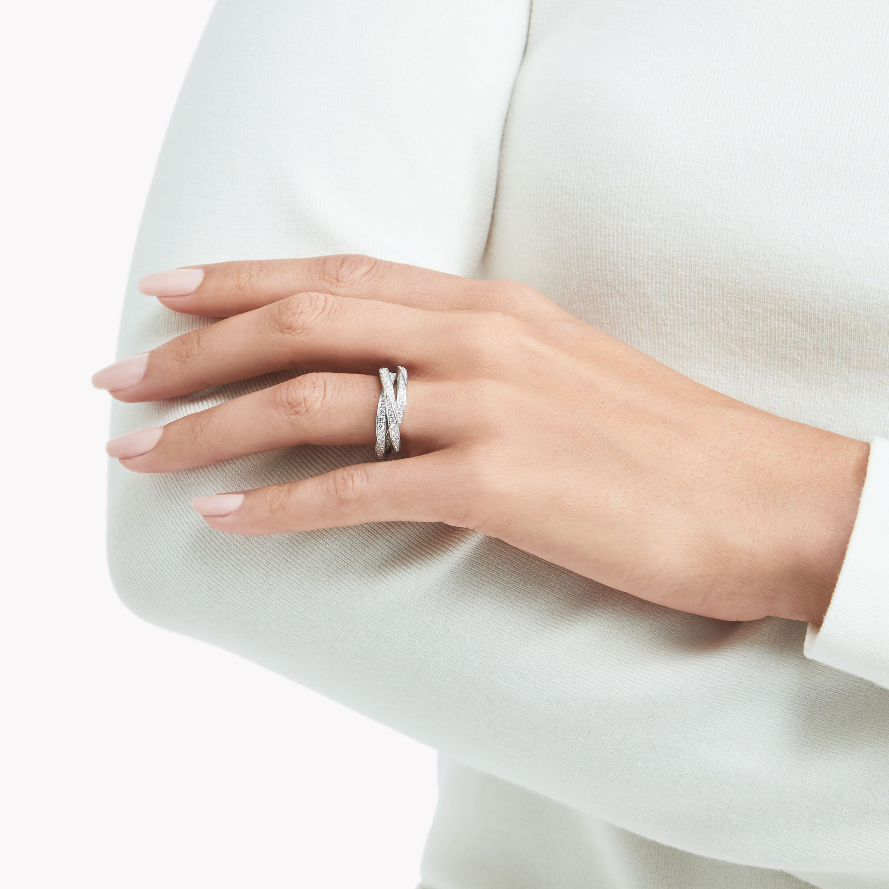 Triple Spiral Pav Diamond Ring White Gold Graff