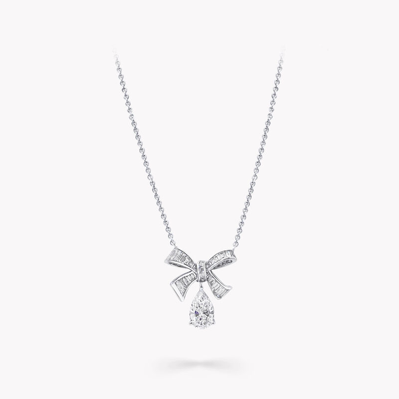 Tilda's Bow Baguette Cut Diamond Drop Pendant, , hi-res