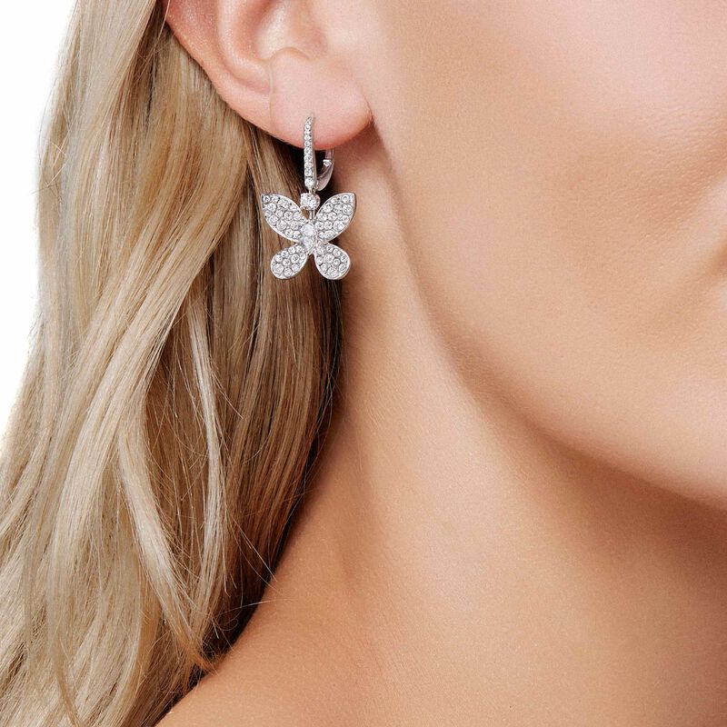 Pavé Butterfly Diamond Drop Earrings, , hi-res