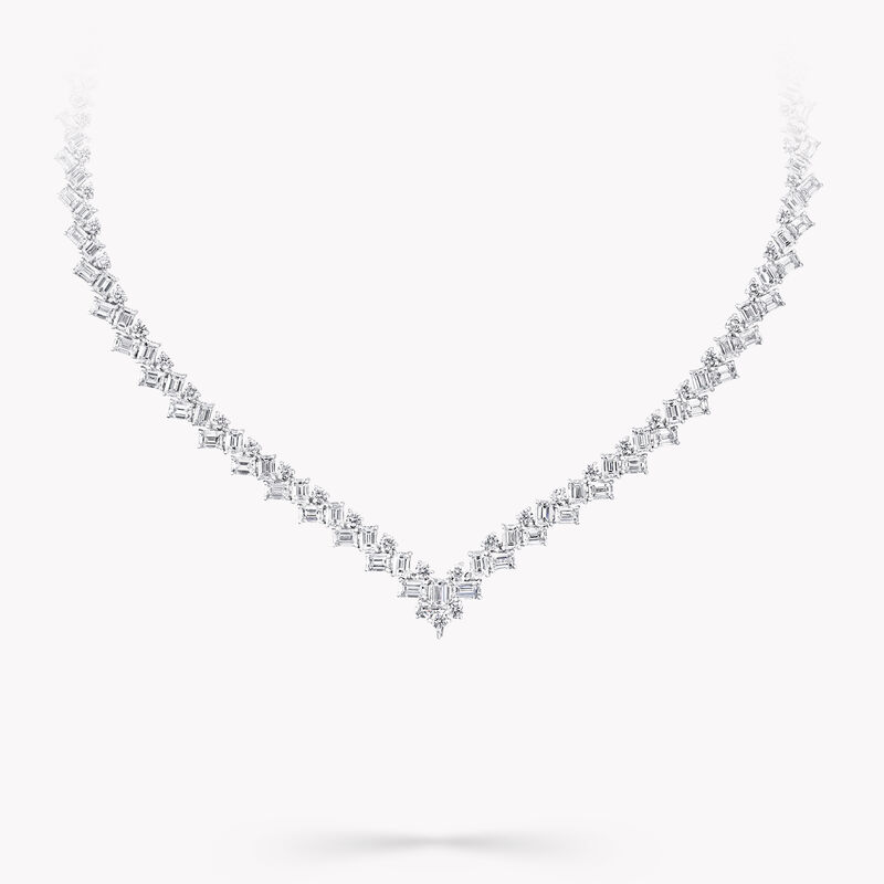 Emerald Cut and Round Diamond Necklace, , hi-res