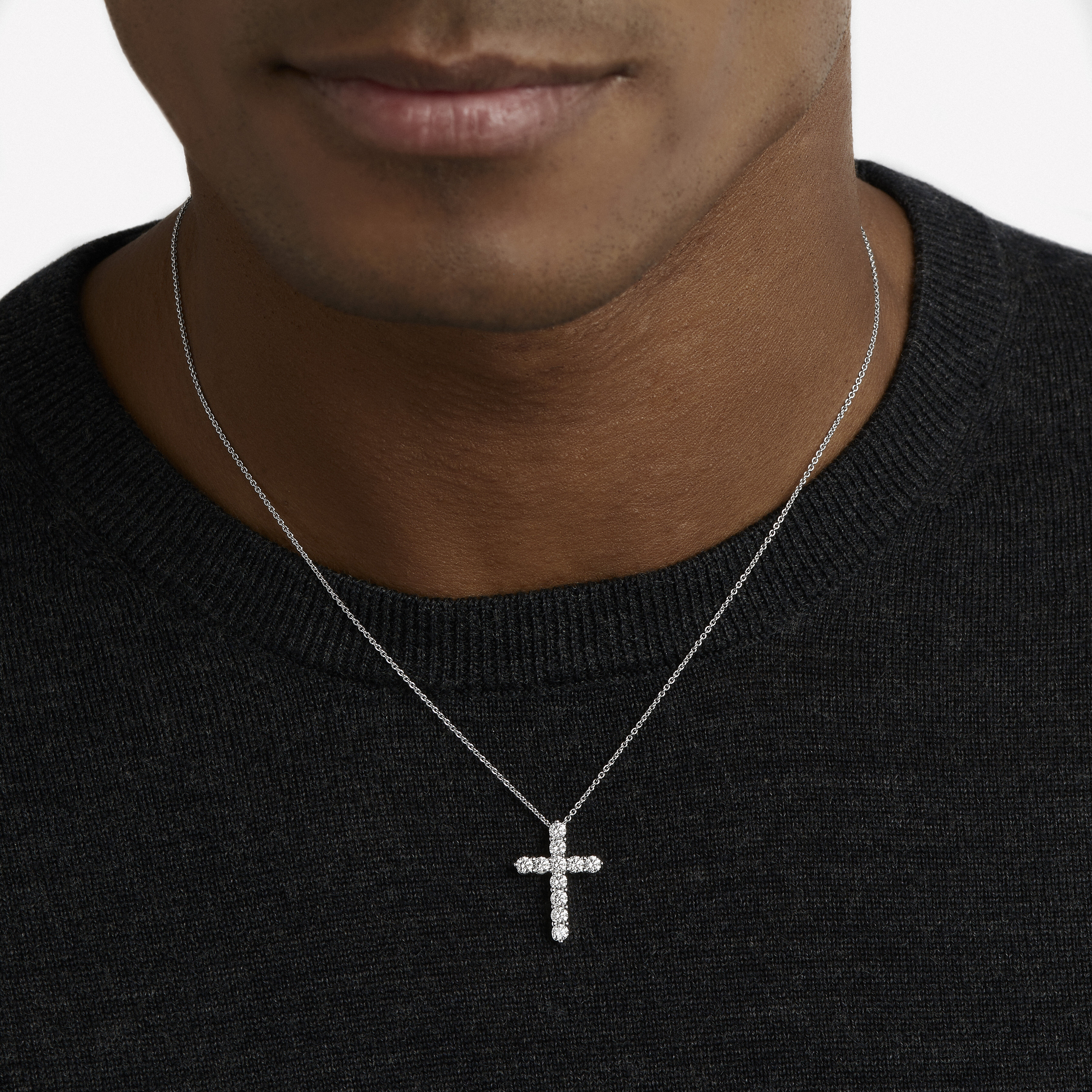Round Diamond Cross Small Pendant White Gold Graff