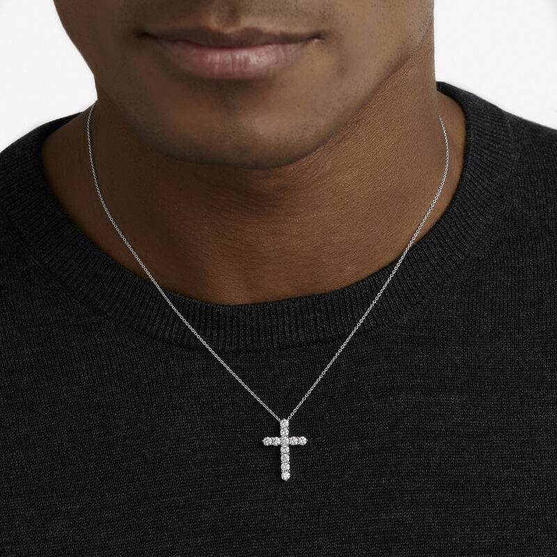 Round Diamond Cross Small Pendant, , hi-res