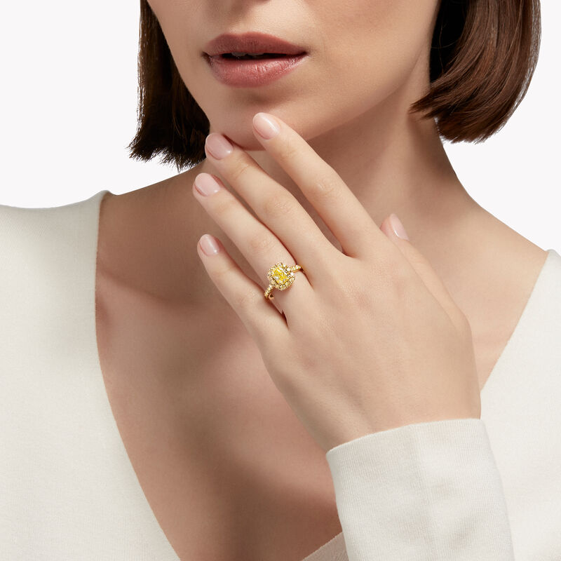 Icon Cushion Cut Yellow Diamond Engagement Ring, , hi-res