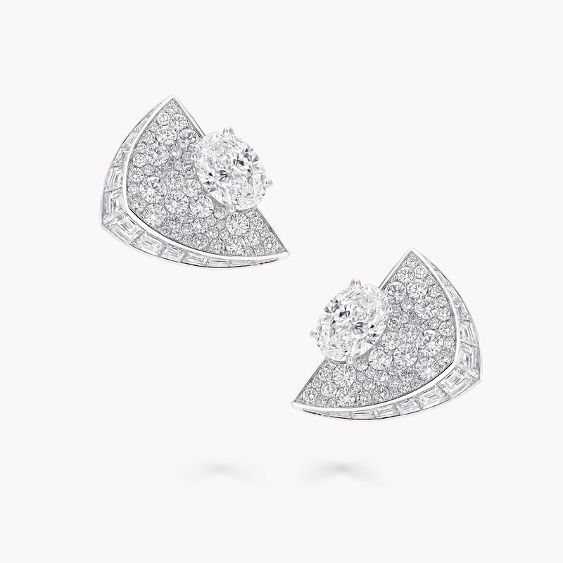 White Oval Cut and Baguette Diamond Earrings