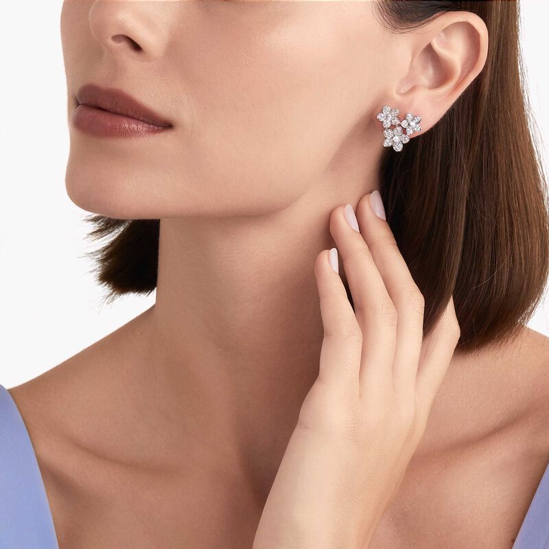 Wild Flower Diamond Cluster Stud Earrings, , hi-res