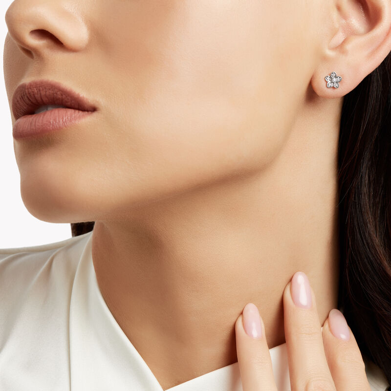 Pavé Wild Flower Diamond Petite Stud Earrings, , hi-res