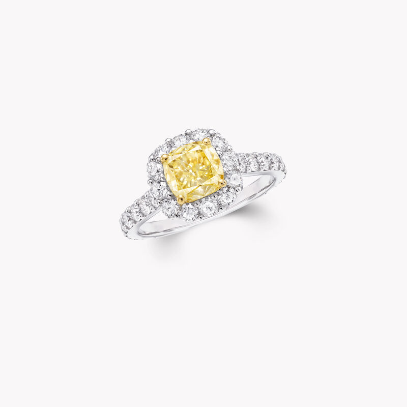 Icon Cushion Cut Yellow and White Diamond Engagement Ring, , hi-res