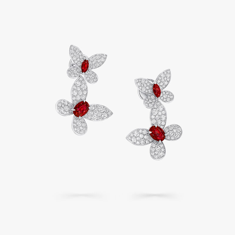 缱绻蝴蝶红宝石钻石长耳环