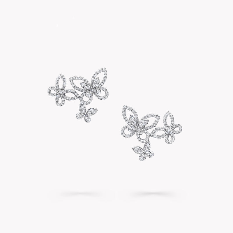 Triple Butterfly Silhouette Diamond Earrings, , hi-res