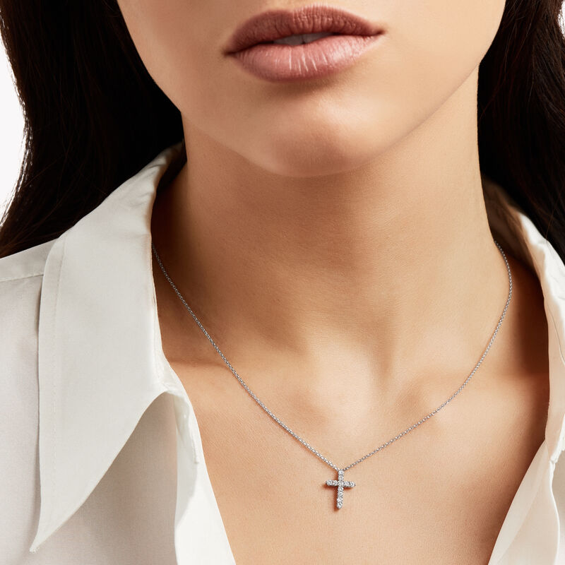 Round Diamond Cross Petite Pendant, , hi-res