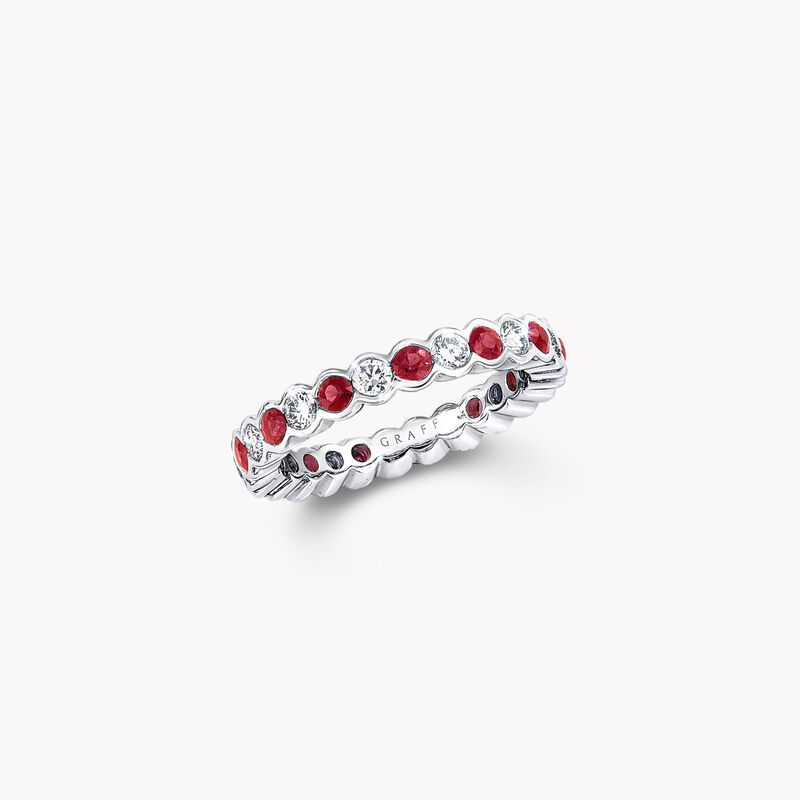 Bezel Set Round Ruby and Diamond Wedding Band, , hi-res