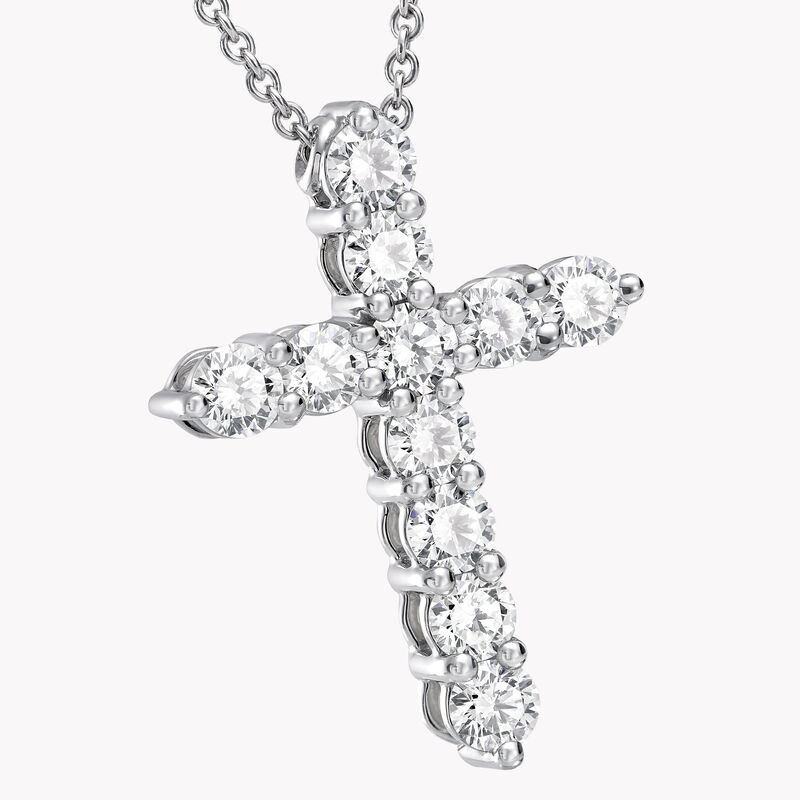 Round Diamond Cross Small Pendant, , hi-res