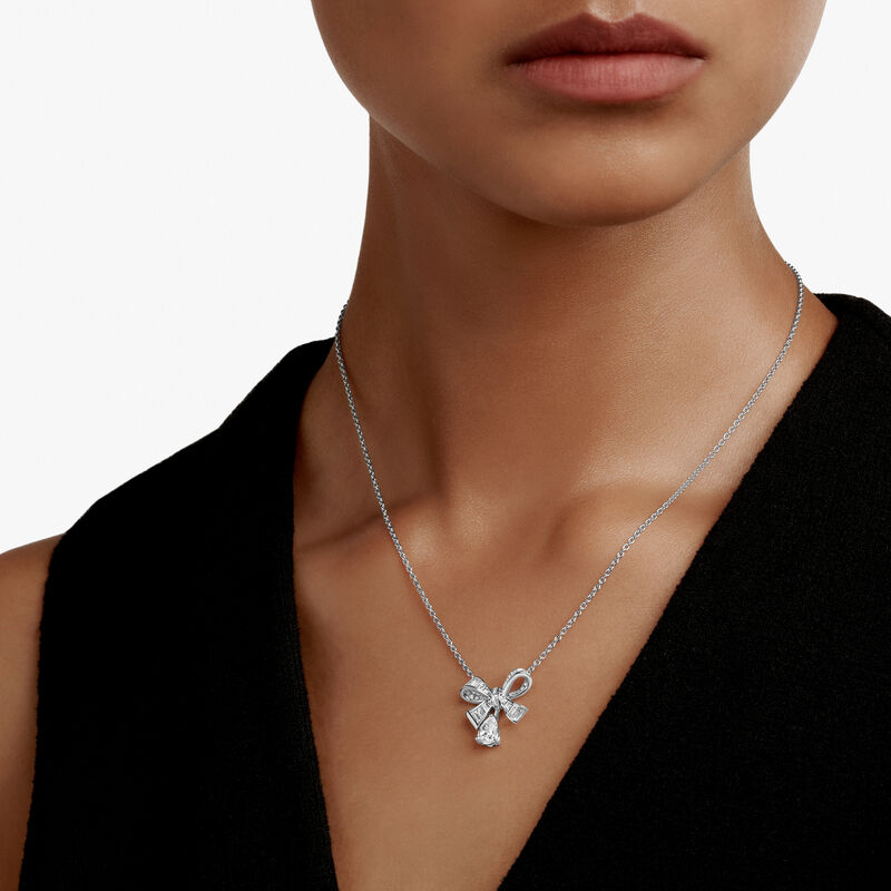 Tilda's Bow Baguette Cut Diamond Drop Pendant, , hi-res