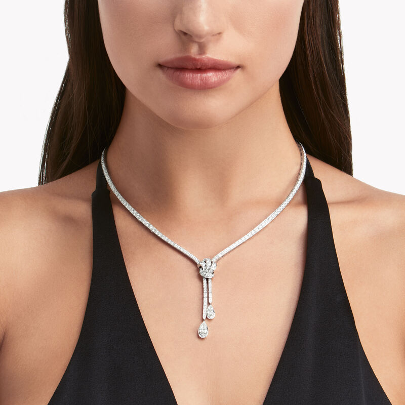 Tilda’s Bow Double Pavé Diamond Drop Necklace, , hi-res