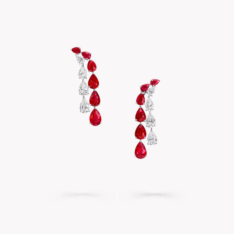 Pear Shape Ruby and Diamond Earrings, , hi-res