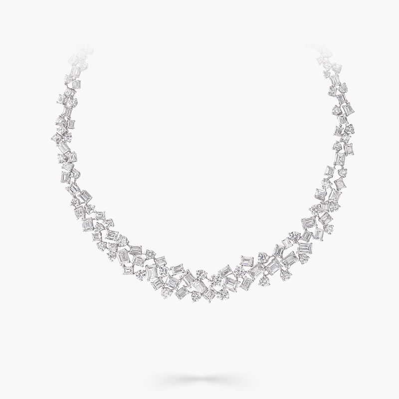 Emerald Cut and Round Diamond Necklace, , hi-res