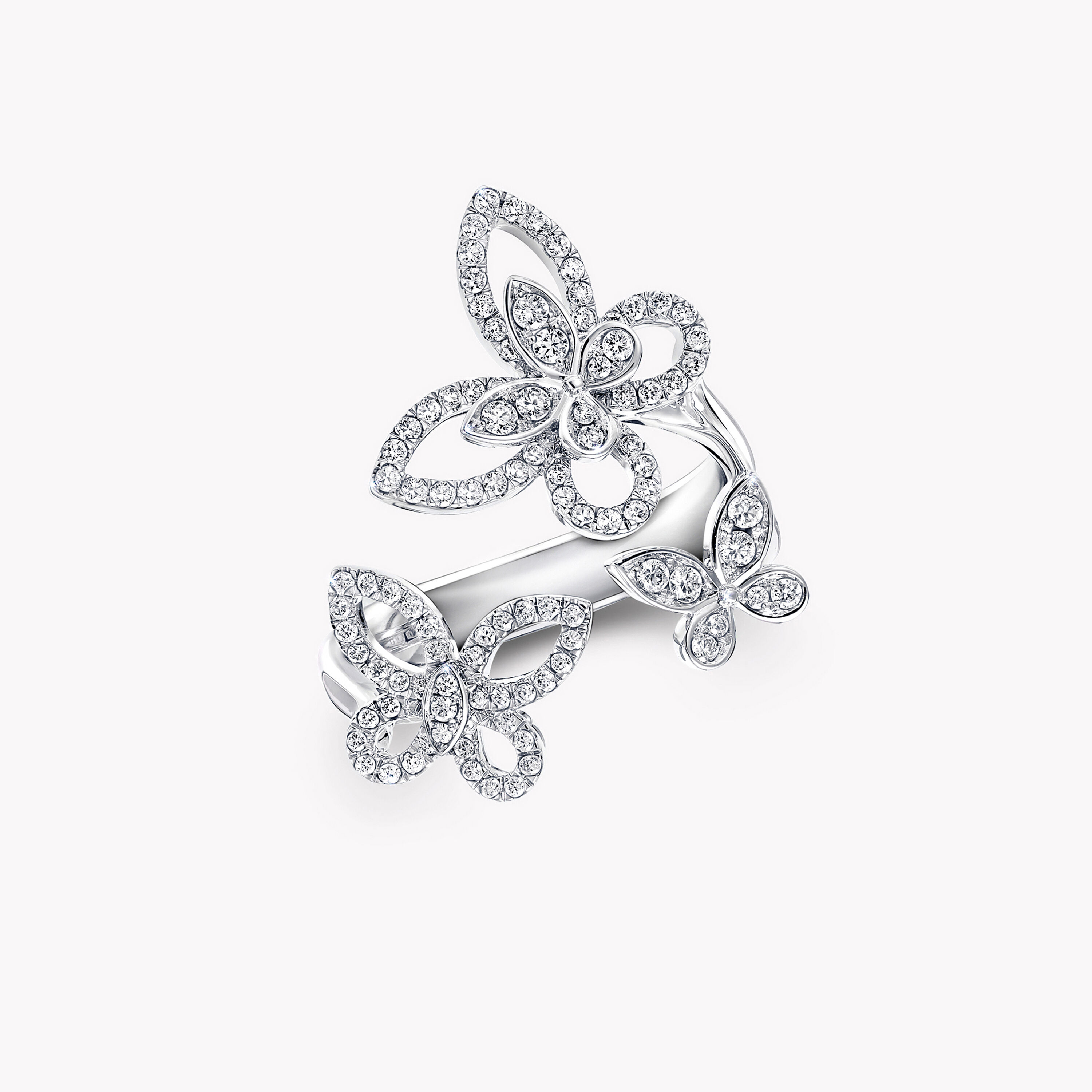 Triple Butterfly Silhouette Diamond Ring White Gold Graff